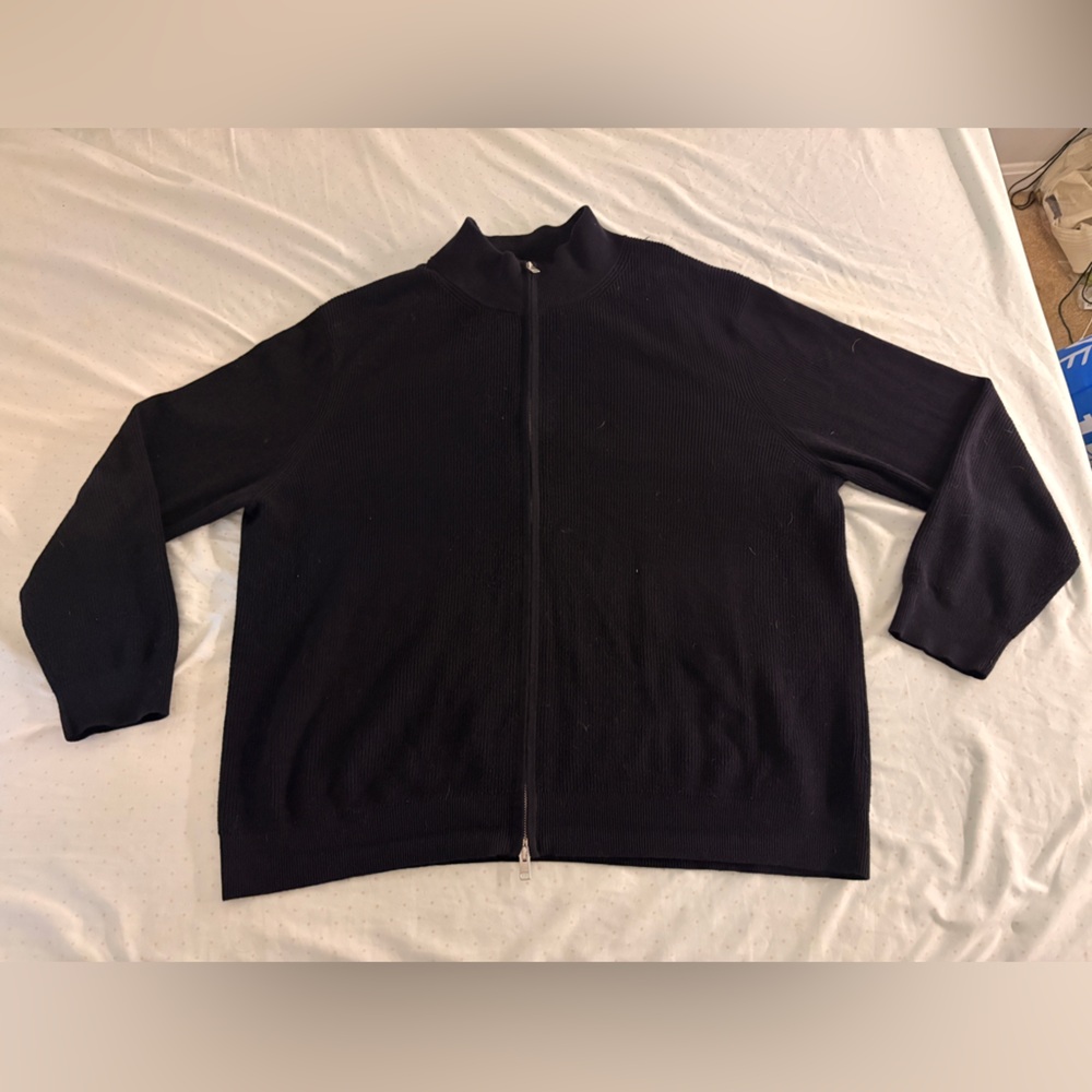 deep navy blue rib knit h&m long sleeve zip up with double zipper